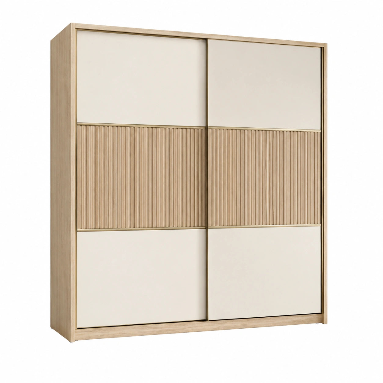 Armadio scorrevole in legno composito e melaminico beige e rovere