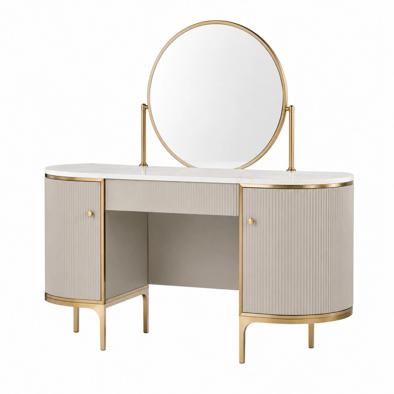 Tavolo da Toeletta MDF e Metallo con Specchio Rotondo