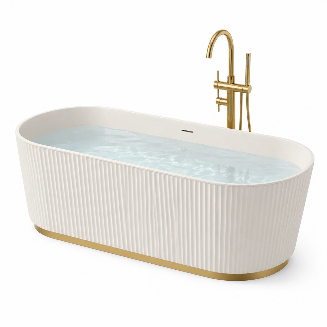 Vasca da bagno freestanding in resina bianca con rubinetto in ottone
