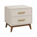 Comodino in legno con due cassetti e maniglie in ottone 50x40x60 cm beige