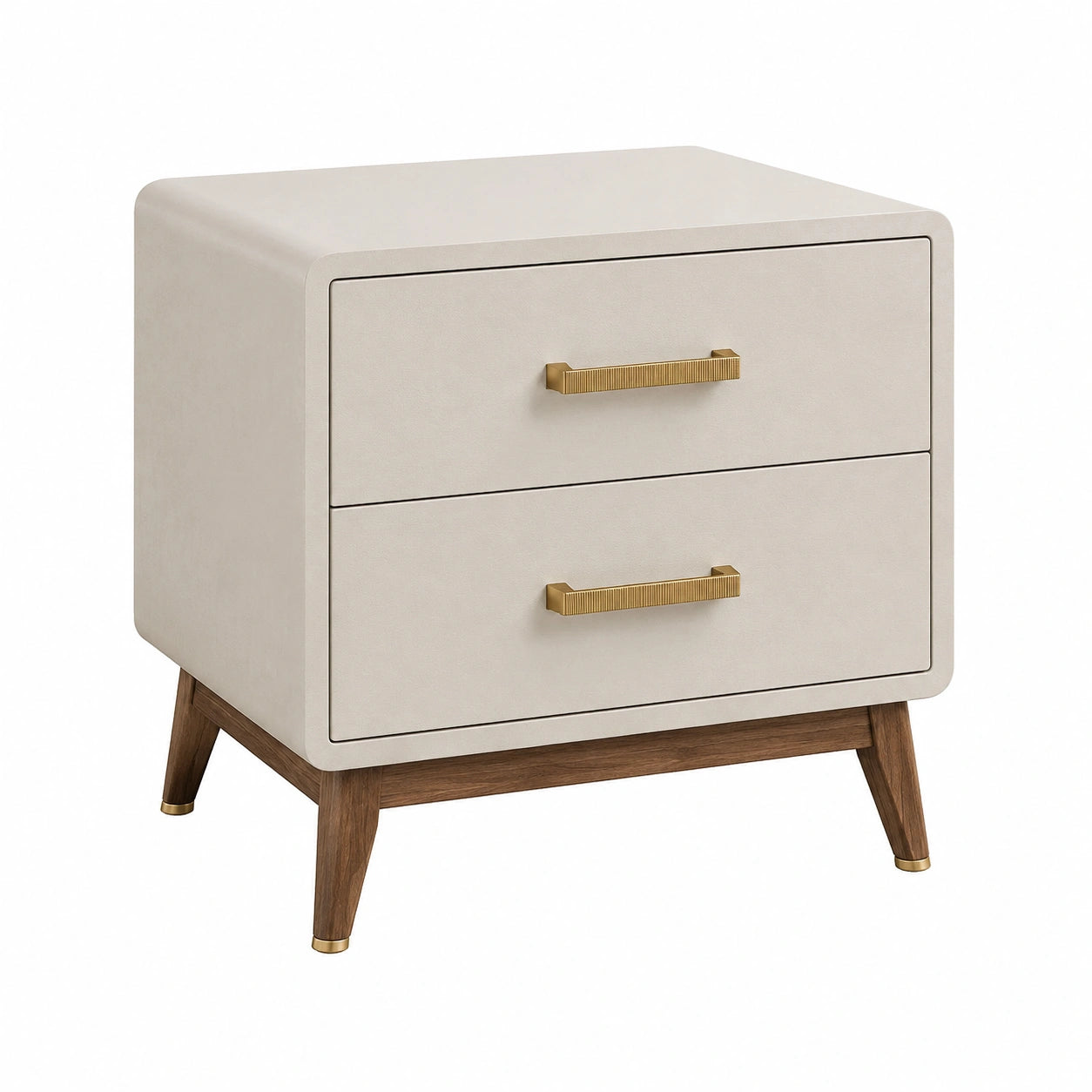 Comodino in legno con due cassetti e maniglie in ottone 50x40x60 cm beige