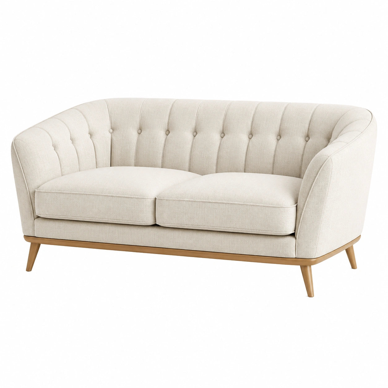 Divano a due posti in legno e tessuto beige