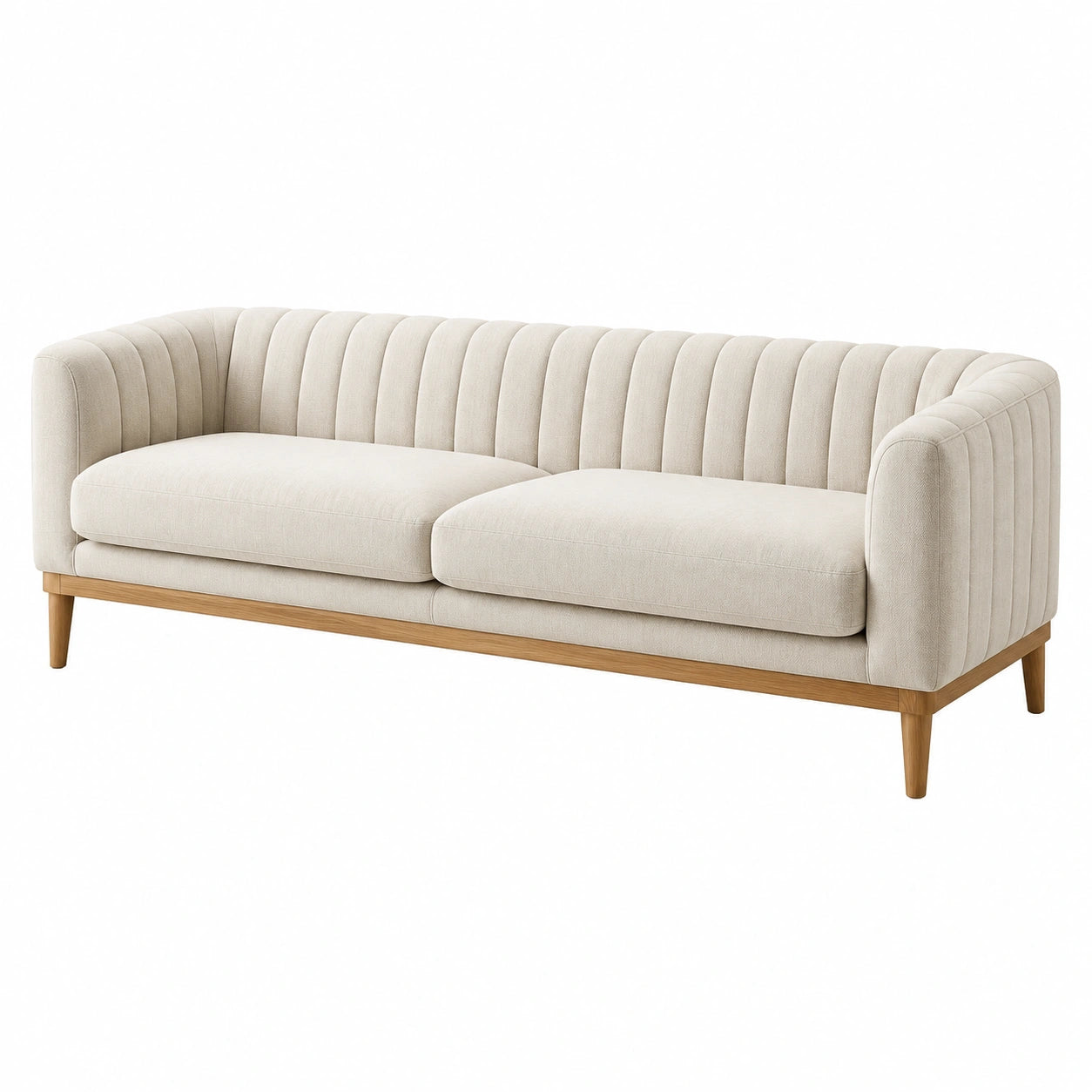 Divano a 3 posti in legno e lino beige
