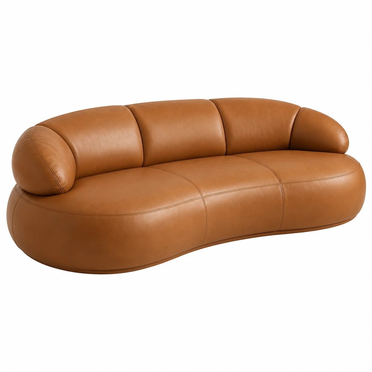 Divano curvo in pelle bovina marrone