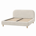Letto matrimoniale in legno con rivestimento in tessuto beige