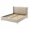 Letto imbottito in tessuto beige con gambe in metallo