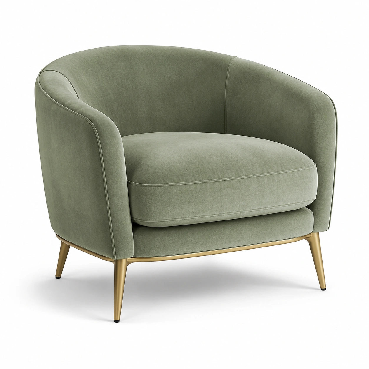 Poltrona in velluto verde con gambe in metallo dorato