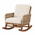 Sedia a dondolo in legno e rattan tessuto beige