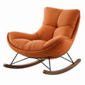 Sedia a dondolo in tessuto arancione con base in legno e struttura in metallo